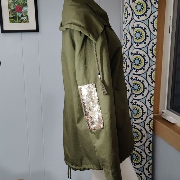 Sam Edelman Army Green Trench With Sequined Patches - Picture 4 of 7
